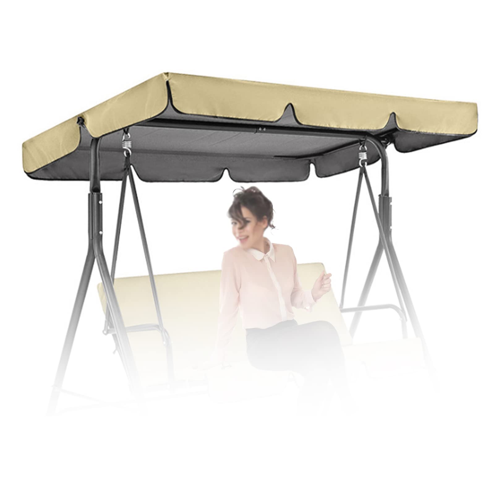 AMZCOM Swing Canopy Replacement, Garden Swing Chair Canopy Cover, Waterproof Oxford Cloth Canopy, 2 & 3 Seater Hammock Cover Top for Patio Garden Outdoor,Beige,142×120×18cm