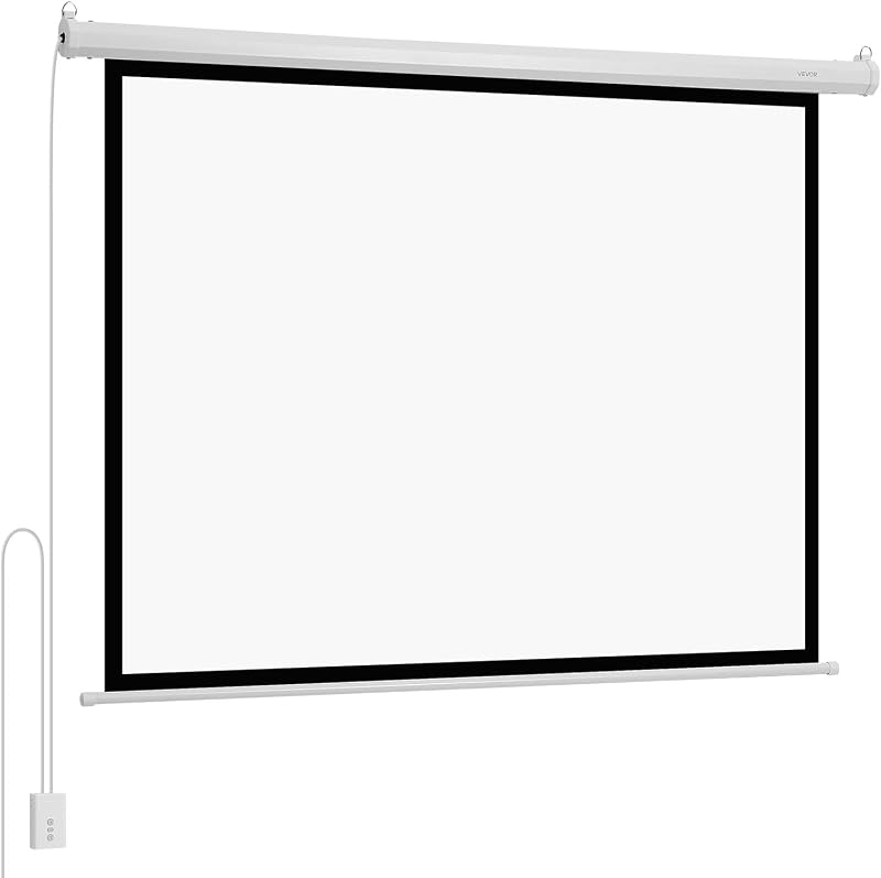 VEVOR Pantalla de proyección motorizada, pantalla de proyección eléctrica 4:3 1080 HD de 72 pulgadas, proyector de proyección montado en la pared con control remoto, pantalla de película automática para cine en casa familiar