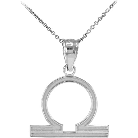 Satin Finish 14k White Gold Personalized Libra Zodiac Sign Pendant Necklace