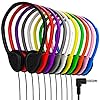 Redskypower 20 Pack Multi Color Kid’s Wired On Ear Headphones, Individually Bagged, Disposable Headphones Ideal for Students in Classroom Libraries Schools, Bulk Wholesale