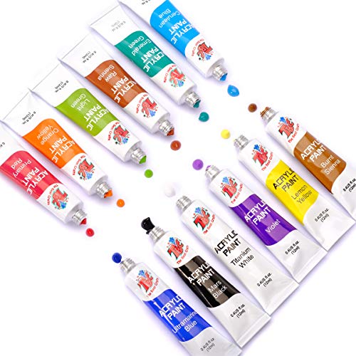 Image of TBC The Best Crafts 12 Colors(12 x 12ml) Acrylic Paint Set for Professional Artists, Adults. Rock Painting, Clay Paint, Canvas, Fabric Paint Arts and Crafts Supplies & Student School Art Essentials