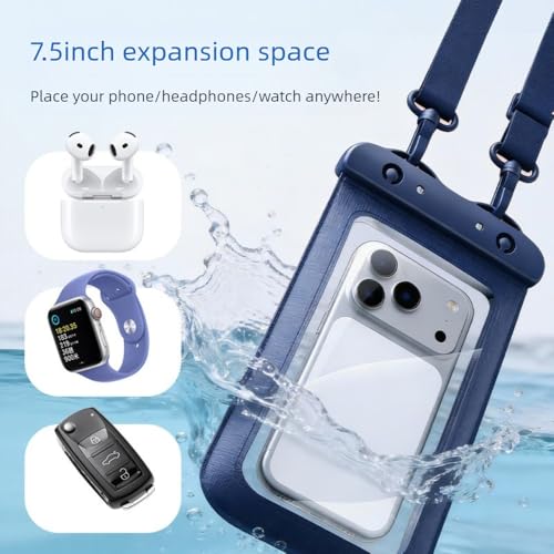 Bolsa seca impermeable 7.5 pulgadas con pantalla táctil, clip doble, funda flotante para teléfono con cordón para nadar, bucear y actividades acuáticas miniatura 3