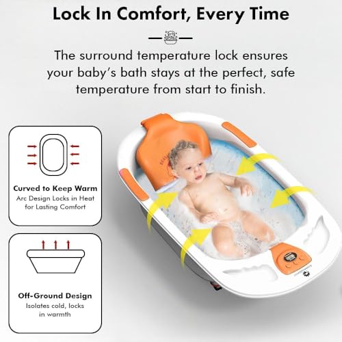 Image of StarAndDaisy Baby Bath Tub for 0 to 5 Years /Bath Tub for Kids 0-3 Years /Infants Bathtub with Temperature Censor & Baby Bath Seat /Sling, Antislip Kids Bath Tub with Bath Chair -White Orange