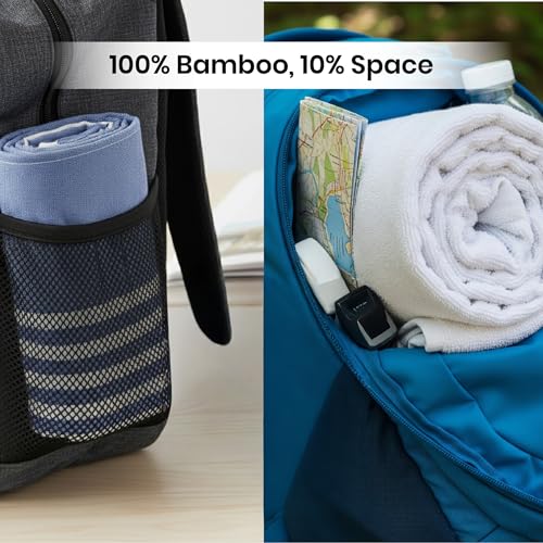 Image of Mush Grab & Go Bamboo Travel Towel | 100% Bamboo Bath Towel for Beach, Hiking & Gym Towel for Men Workout | Compact Towels with Travel Bag | 60x120 cms, 250GSM Quick Dry & Featherlight | Navy Blue