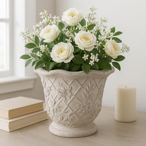 Flower Pot and Planter for Home Decor – Distressed Terracotta Planter for Indoor and Outdoor Use – Plant Stand Ideal for Patio and Garden Decor – Elevated Style for Your Favorite Plants – 9' Tan