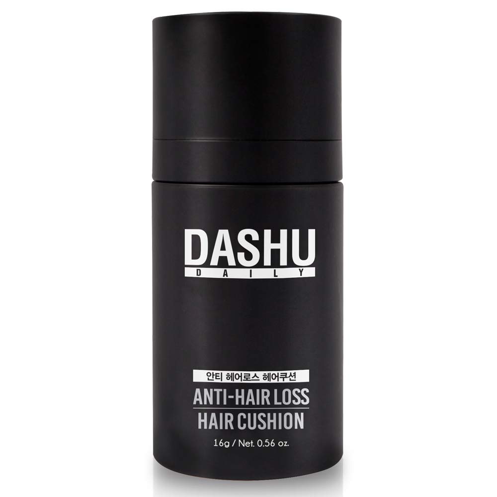 DASHU Daily Hair Cushion for Hair Fall | Hair Fibers for Thinning Hair Temporary Hair Color for Gray Hair Coverage Root Concealer Hairline Powder | Waterproof Bald Spot Cover Up for Men 0.56oz (Black)