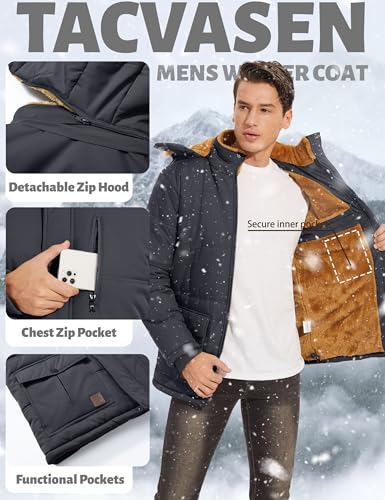 Image of TACVASEN Men's Standard Length Polyester Winter Jacket with Hood Water Repellent Windproof Thicken Parka Snow Ski Coat
