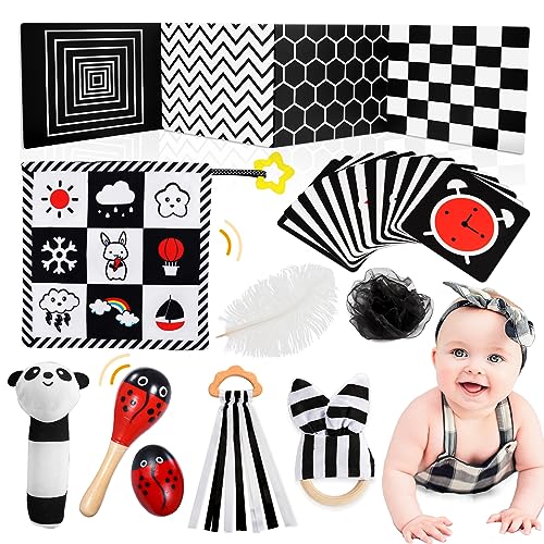 Image of 10 Pcs Black and White High Contrast Baby Toys 0-3 Months Tummy Time Toys Newborn Toys for 0-3 Months Visual and Brain Development Montessori Infant Sensory Toys for Babies 0 3 6 Months