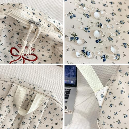 Classic Floral Printed Cute Bow Tie Embroider Backpack 16.1 Inch Kawaii Casual Simple Lightweight Travel Bag4