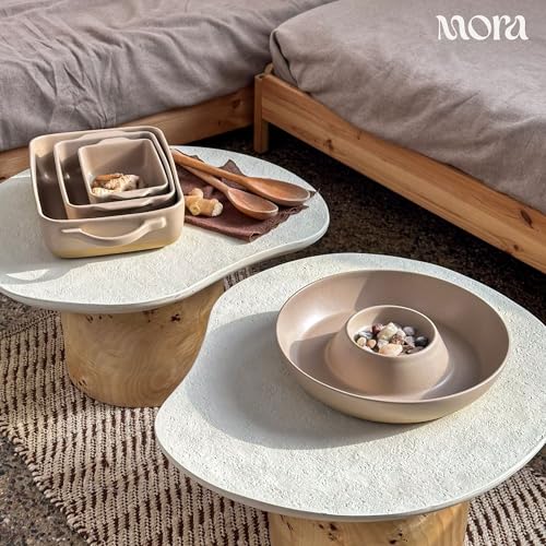 Image of Mora Ceramic Set of 2 Baking Dishes For Casserole, Banana Bread, Brownies, Broiling, Roasting, and Baking. 7x11 in and Loaf Pans - Porcelain Serving Bakeware from Oven to Table. Freezer Safe - Mushroom