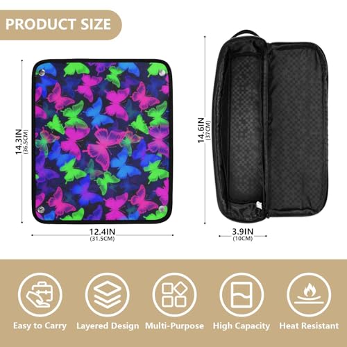 Bolsa de viaje para herramientas de cabello resistente al calor, impermeable y organizador para planchas, rizadores y alisadores de cabello, diseño degradado arcoíris con mariposas para mujeres miniatura 4