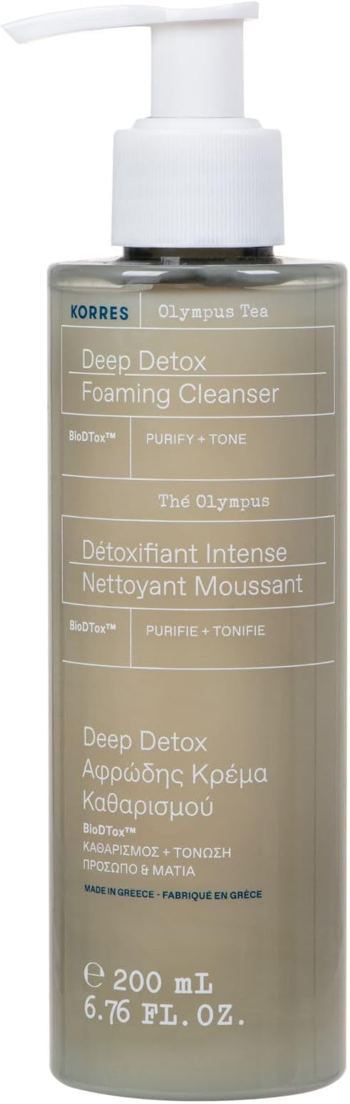 KORRES Olympus Tea Detox-Reinigungscreme für das Gesicht, vegan, 200ml | für alle Hauttypen, dermatologisch getestet, tiefenreinigend, mild schäumend, silikon- und parabenfrei