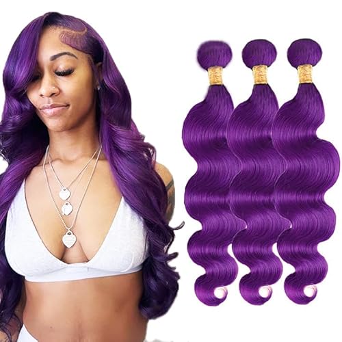 Purple Bundles Body Wave Bundles Human Hair 12 14 16 Inch Unprocessed Brazilian Virgin Hair Weave 3 Bundle Purple Body Wave Human Hair Extensions 50 Grams Per Bundle For Woman