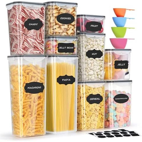WayEee Food Storage Containers 10 Pieces - Kitchen Storage & Organisation Plastic Containers with Durable Lids for Storing Pasta, Rice, Flour, Sugar - Air Tight Lock Container-BPA Free Cover