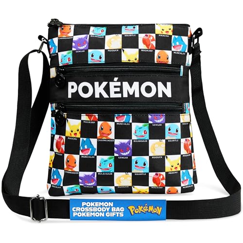 Pokémon Sac Bandoulière Enfant et Ado, Pikachu Gengar Petit Sac à Main pour Shopping, Voyage et...