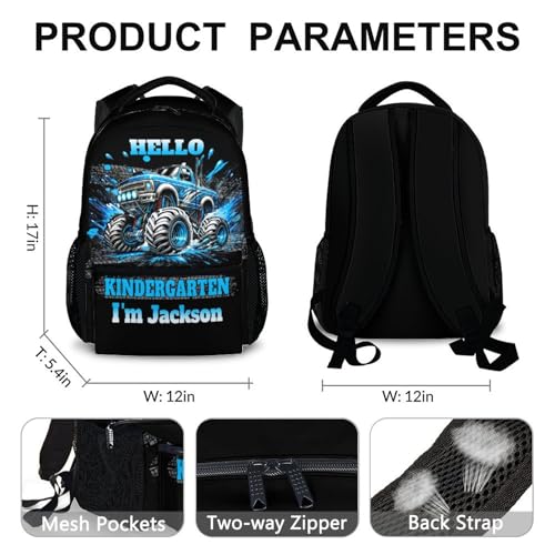 Boys Backpack for School, Personalized Truck Backpacks for Kindergarten Preschool, 17 Inches Custom Lightweight Car Bookbag Gift with Name for Kids Childrens Boys 3-64