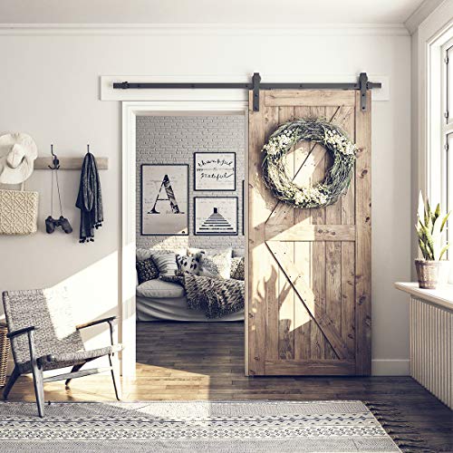 Image of SMARTSTANDARD 6.6 FT Barn Door Hardware Kit -Fits 40 inch Wide Door Panel | Sliding Barn Door Track, Smooth and Quiet, Easy to Install, Includes Step-by-Step Installation Instructions (J Shape Hanger)