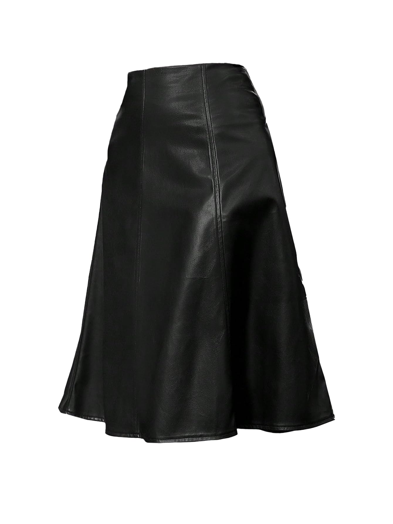 Faux Leather A-Line Midi Skirt High Waist Black