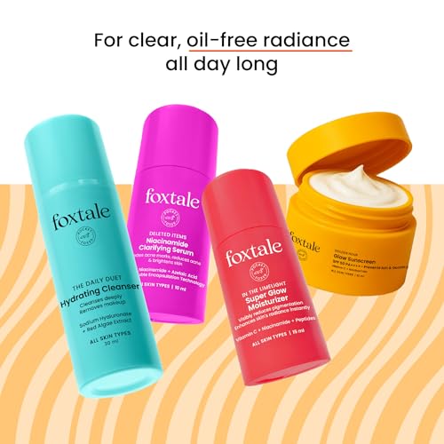 Image of Foxtale Glow On Heartbeat Skincare Gift Set | Hydrating Cleanser, 12% Niacinamide serum, Super Glow moisturizer & SPF 50 Glow sunscreen | Travel-Friendly Kit for Radiant skin | For Men & Women