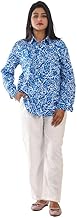 Women's Blue Printed Cotton Shirt with White Trousers | Casual Office Wear Top & Bottom Set | Long Sleeve Collared Shirt for Women | Elegant Daily Wear Co-Ord Set