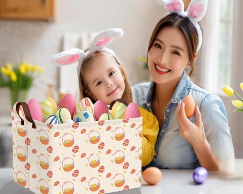 Image of Large Rectangular Easter Baskets Empty Waterproof Boy Toy Box Foldable Kid's Gifts Storage Bin Spring Room Decor(Small Round Dot Gift Basket Egg)