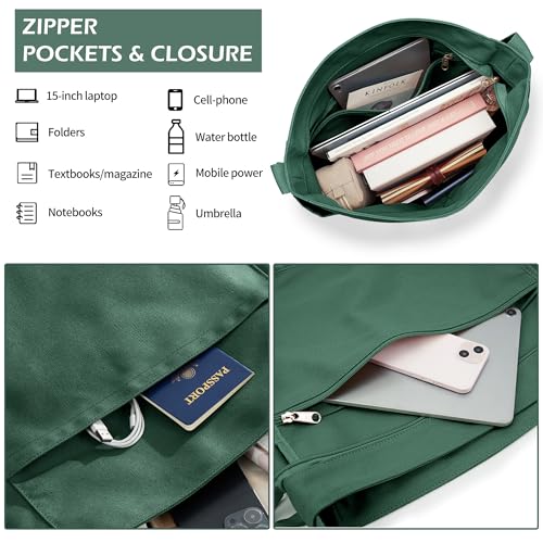 Image of KALIDI Canvas Tote Bag Zipper Large Crossbody Shoulder Bag Messenger Bag