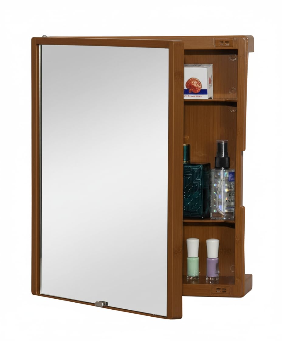 CIPLA PLAST New Rich Look Bathroom Cabinet with Mirror | Storage Organiser | Strong Plastic Bathroom Shelves Wall Mounted | Bathroom Accessories| Mirror Cabinet (Champagne Gold) 1