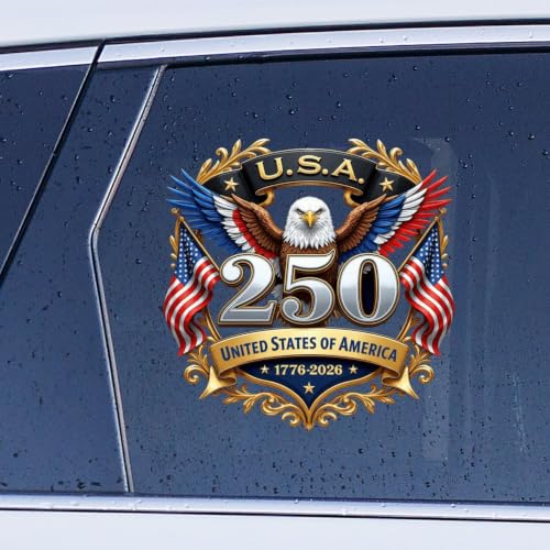 Image of 2pcs USA 250th Anniversary USA Flag Patriotic Car Window Sticker | Bumper Vinyl Decal for Truck Laptop 250 Years United States Independence Day Commemorative 10 inch