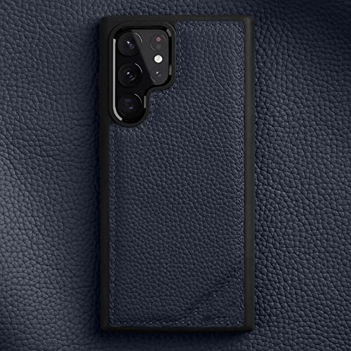 Coque Samsung S22 Ultra bleu foncé protection silicone et étui cuir de vachette