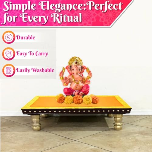Image of Bhakti Lehar (10 x 20 Inch) Plain Orange Velvet Pooja Aasan for God Idol /Chowki Aasan Kapda Cloth for Temple Shelf Home Mandir, Ganesh Baithak and God Idol Sitting - Pack of 2