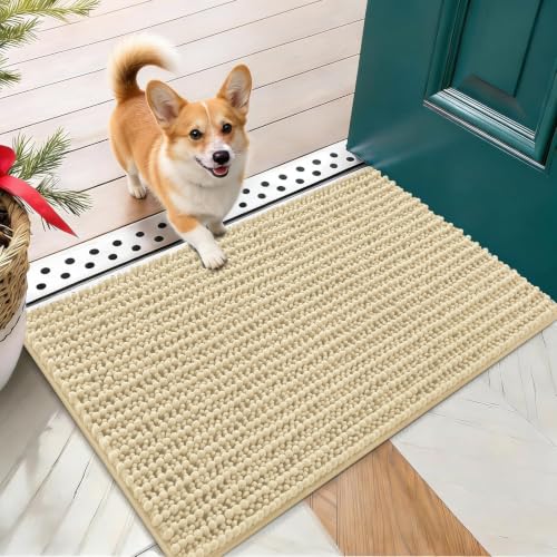 Image of OLANLY Dog Door Mat for Muddy Paws 24x16, Ultra-Absorbent Chenille Mud Mat