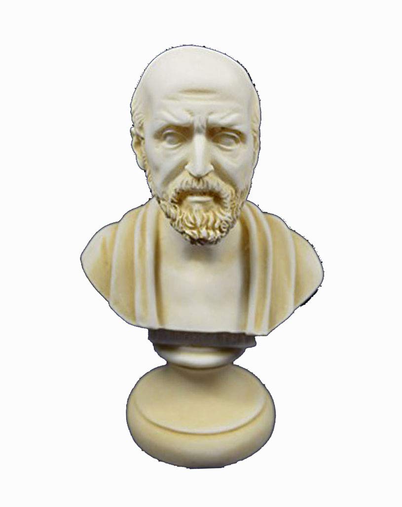 Hippocrates bust ancient Greek "Father of Modern Medicine" aged sculpture
