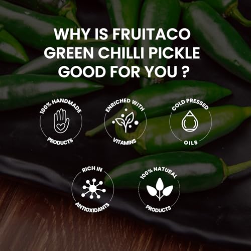 Image of Fruitaco Green Chilli Pickle - Authentic Indian Pickle with Tangy and Spicy Flavor | Perfect Side for Meal (1 Kg, Green Chilli Pickle)