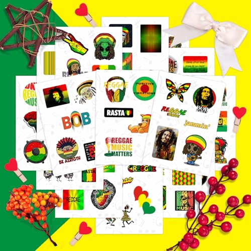 Image of 100Pcs Reggae Stickers - Rasta Stickers, Jamaica Inspired Vinyl Decals - Waterproof Aesthetic Stickers for Laptops, Water Bottles, Guitars, Journals - Gifts for Reggae Music Lovers