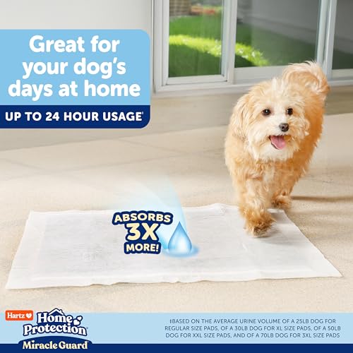 Image of Hartz Miracle Guard Dog and Puppy Dog Pads Max Absorbency 24 Hour Use Odor Eliminating No Leaks, 3XL Size 20 Count