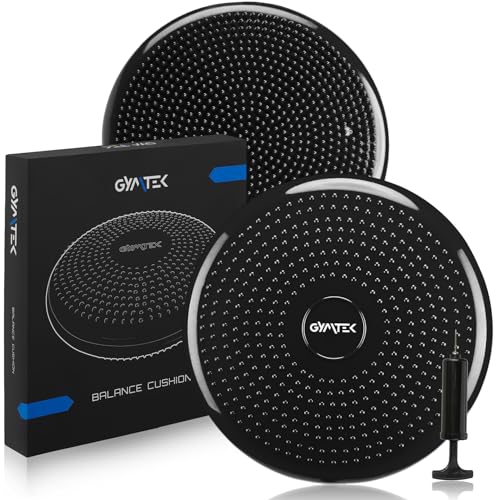 Gymtek Balance Kissen mit Pumpe, 33cm, Ballkissen, Gleichgewichtstrainer, Ballsitzkissen, Balance Pad, Luftkissen, Balance Pad, Gleichgewichtskissen, Balancekissen, Noppen-Oberfläche, Schwarz Gymtek Balance Kissen mit Pumpe, 33cm, Ballkissen, Gleichgewichtstrainer, Ballsitzkissen, Balance Pad, Luftkissen, Balance Pad, Gleichgewichtskissen, Balancekissen, Noppen-Oberfläche, Schwarz