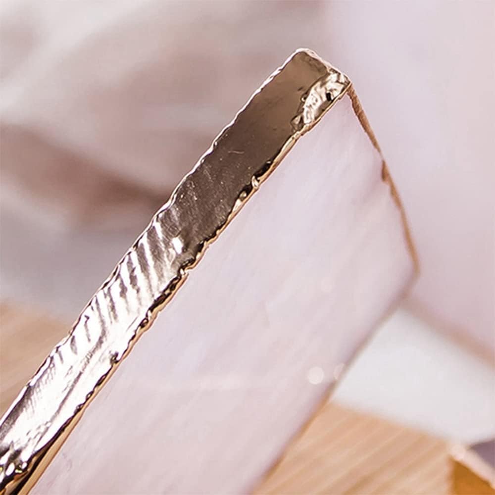 Rose Quartz Decor Coaster, Natural Pink Crystal Coasters Gold Edge Set of 4 (Square 3.5''-4) - Image 8