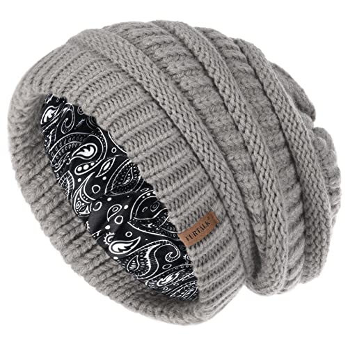 FURTALK Slouch Besnie Unisex Satin gefütterte Strickmütze für Haar warm Wintermütze Herren Damen Cover
