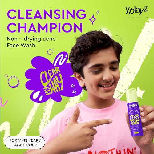 Image of YPlayZ Clear My Way Pimple Face Wash for Teens (11+ Years) | Salicylic Acid Facewash for Oily Skin & Acne | Oil Control, Blackhead Removal, Non-Drying Daily Face Cleanser for Boys & Girls 50ml