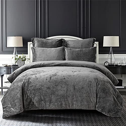 Sunshine Nicole Distressed Velvet Comforter Set, Distressed Velvet Face and Brushed Solid Microfiber Reverse, with Light Weight Soft Poly Fill, 5 Pieces Grey, King