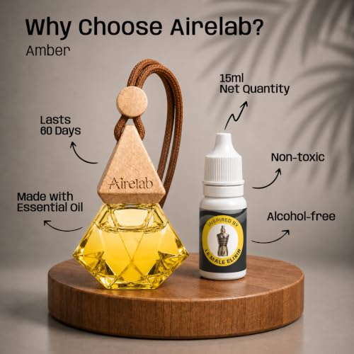 Image of Car Air Freshener | 15ml Refillable Perfume Oil with Wooden Diffuser Hanging Pod | Fragrance Inspired by Le male elixir | Long Lasting Car Perfume | 60+ Days