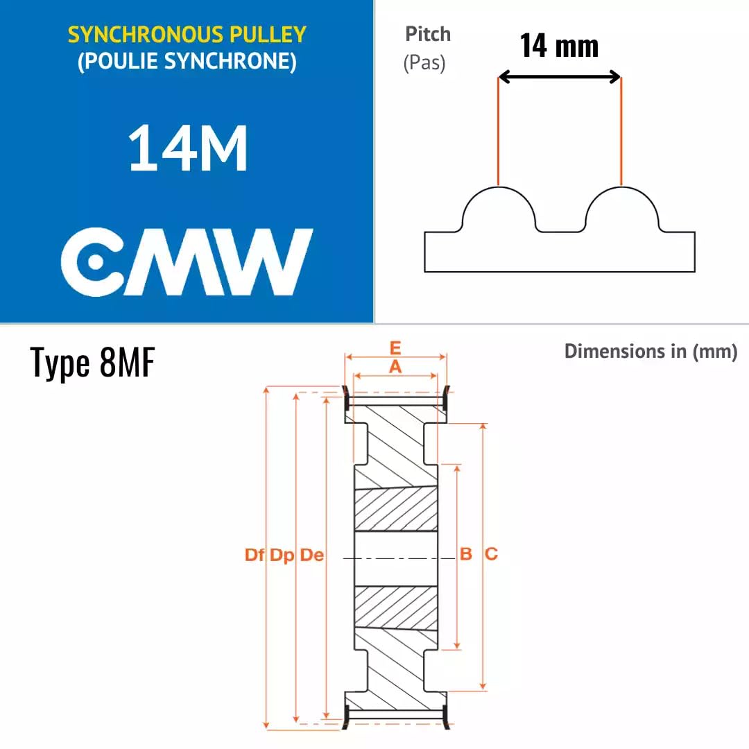 CMW - 14MZ030-055M - Poulies synchrones - Profil HTD - 14M - A moyeu amovible 2517-30 dents - Pas de 14 mm - Acier