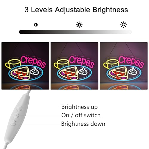Image of Crepes Neon Sign, Neon Lights Hanging Wall Art Decoration for Business Restaurant Shop Store House Bar Cafe Party Home Decor, USB Powered Ultra Bright Dimmable,16.14x10.63inches