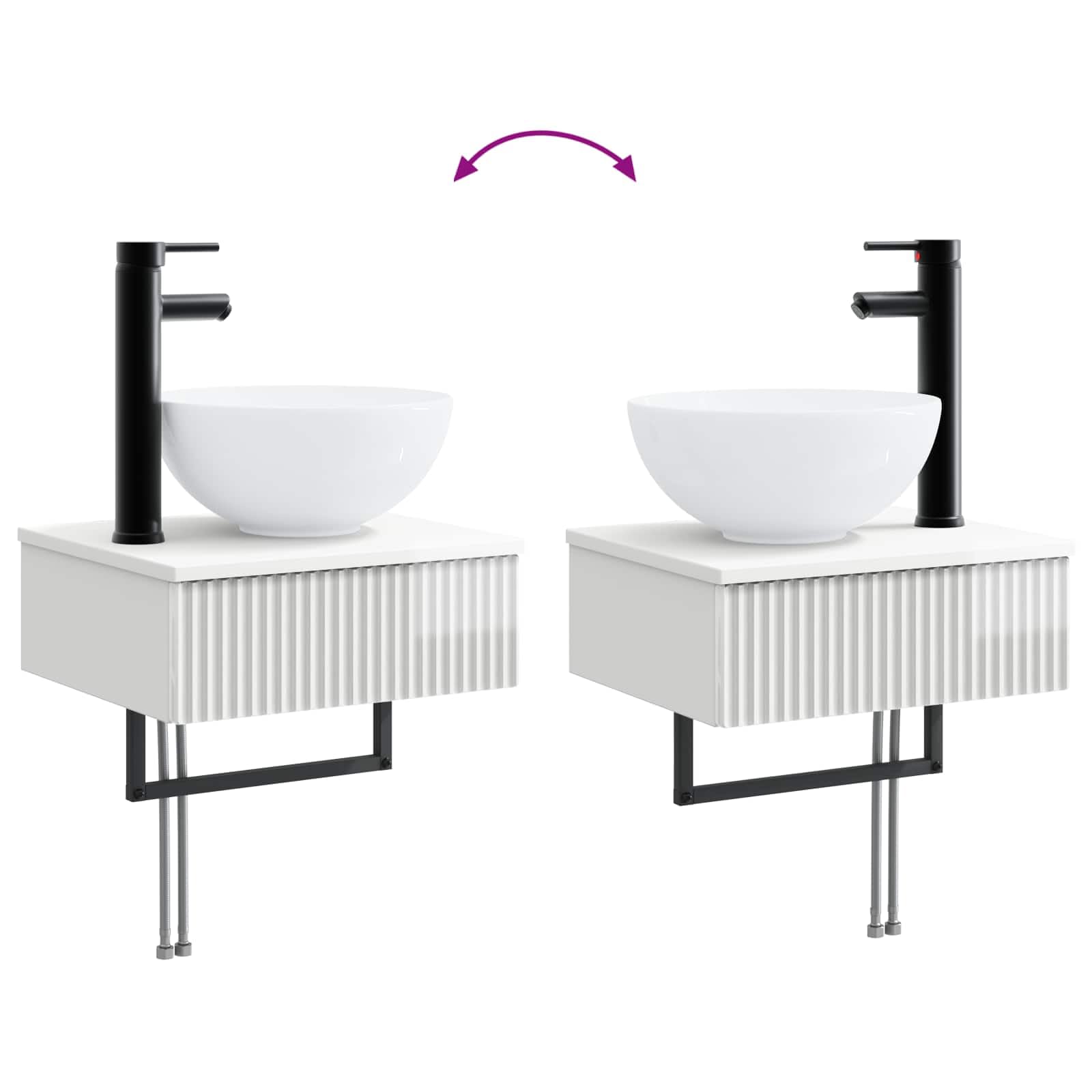 Lavabo de pared de color blanco brillante, 40 x 35 x 39 cm, moderno inodoro de invitados de madera, para ahorrar espacio, para baño pequeño, incluye accesorios