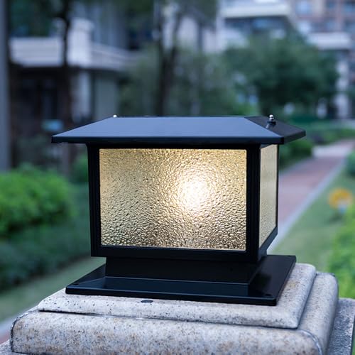 OZBMA Lámpara de Poste para Exterior, Regulable, con energía Solar, rústica, con Pedestal y Vidrio Esmerilado, de Aluminio Fundido a presión, Acabado Negro, Resistente al Agua, 25 cm ()