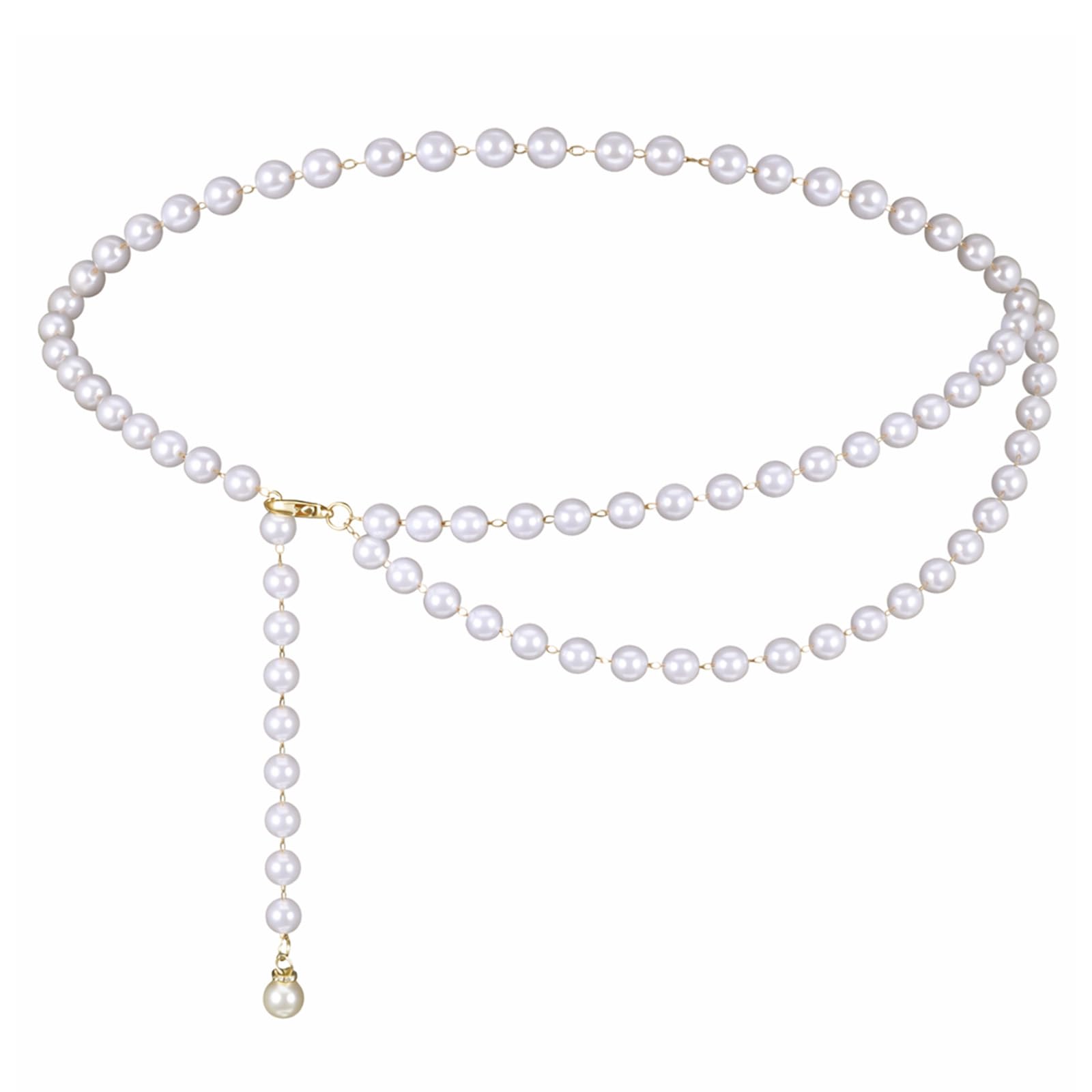 Pearl Belts for Women, Gold Adjustable Pearl Waist Chain Fashion Pearlescent Body Chain Belt Trendy Plus Size Chains Belts for Women Dresses Jeans Summer Beach Body Jewelry-image-43