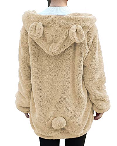 Womens Teddy Bear Ear Coat Hoodie Hooded Jacket Fleece Warm Baggy Outerwear Black