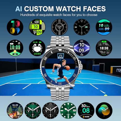AI Smartwatch Herren, 1,19'' AMOLED Smart Watch mit Bluetooth Anrufe, 107 Sportmodi Fitnessuhr mit...