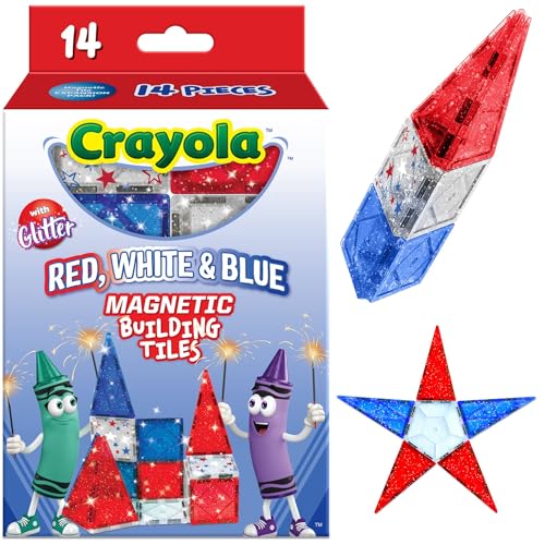 CreateOn Crayola Red, White & Blue Magnetic Tiles 14pc, Building Set for Kids, Magnetic Toy, Travel Toys, Classroom Sensory Toy Blocks, STEM &...