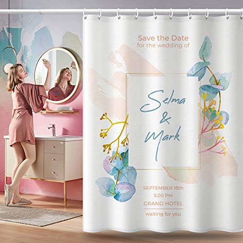 Hoisy Cortinas de baño para baño, cortina de ducha azul flor azul, tamaño 180 x 180 cm, cortinas de ducha para baño